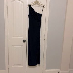 Betsy & Adam One Shoulder Gown Navy  Blue Size 10